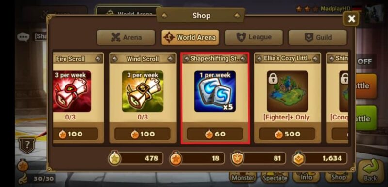 Buy Shapeshifting Stones for Medals in the World Arena Shop