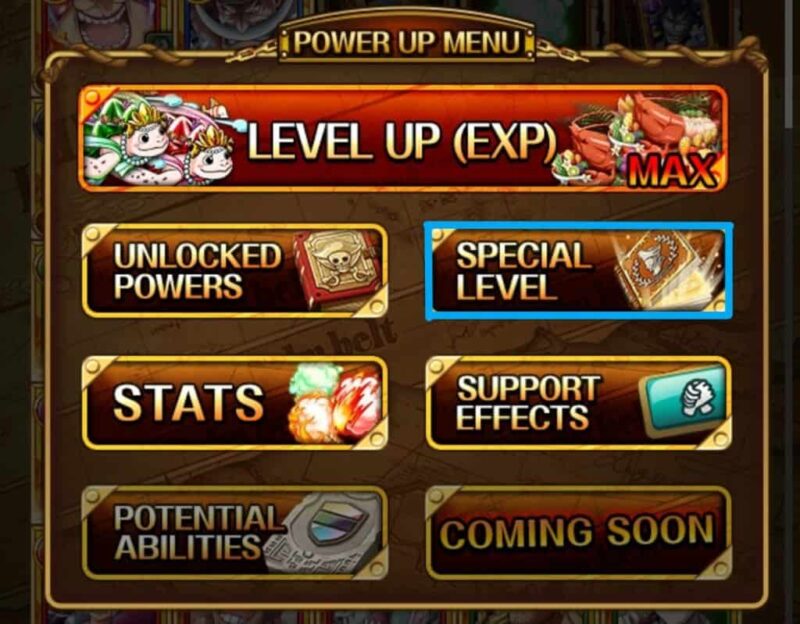 Power Up menu in One Piece Treasure Cruise