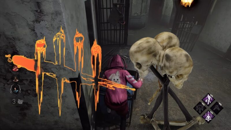 Totem from Dead By Daylight and Dead By Daylight Logo in front of blured image of Dead By Daylight Gameplay