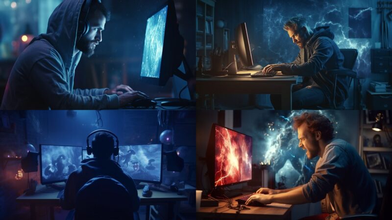 man playing games on PC