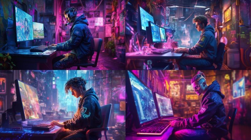 man playing games on PC