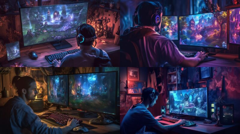 man playing games on PC