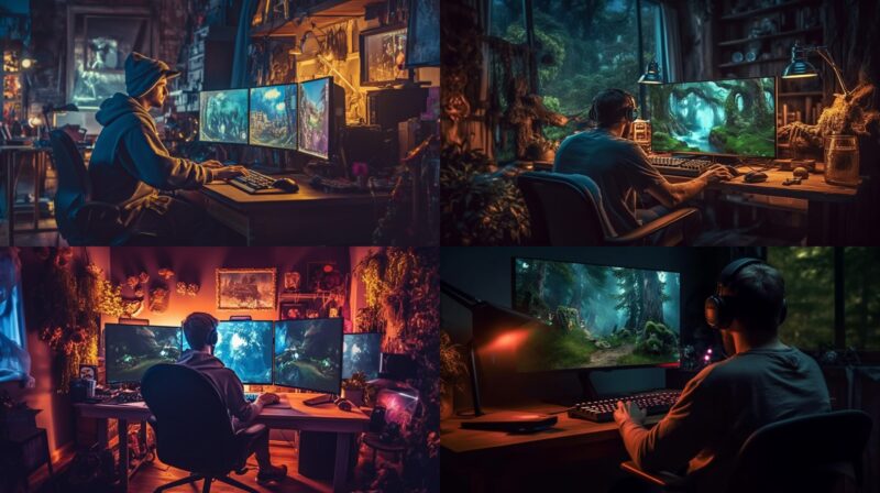 man playing games on PC