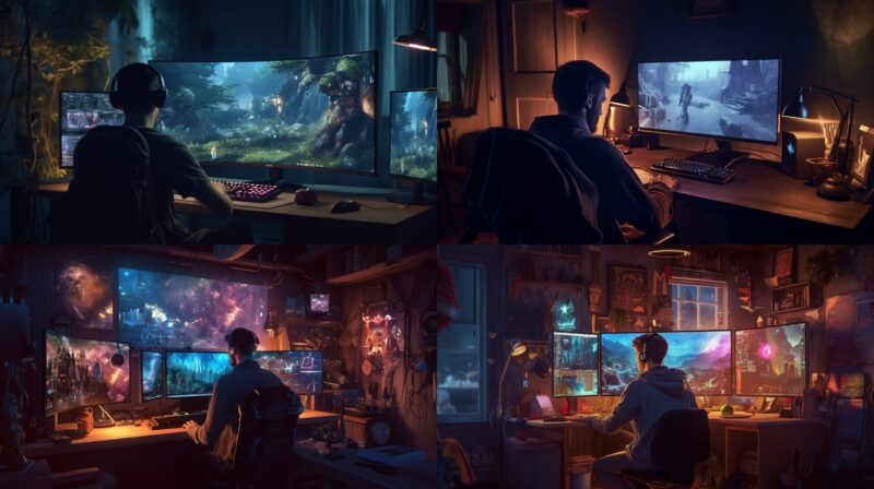 man playing games on PC