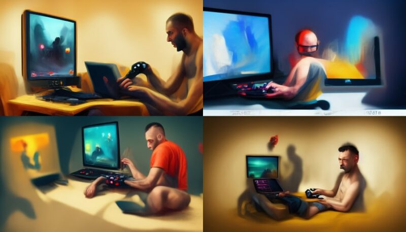 man playing games on PC