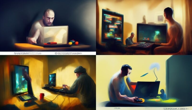 man playing games on PC